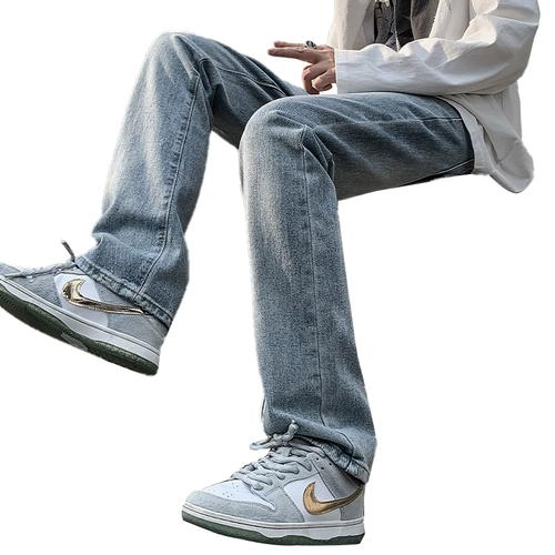 Флисовые демисезонные джинсы с начесом, штаны, свободный прямой крой, оверсайз