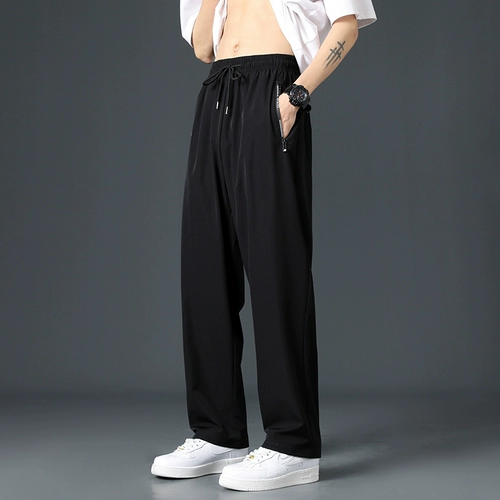 Мужские шелковые быстросохнущие ультратонкие летние трендовые штаны, свободный прямой крой