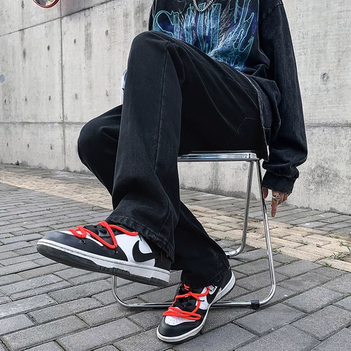 Флисовые демисезонные джинсы с начесом, штаны, свободный прямой крой, оверсайз