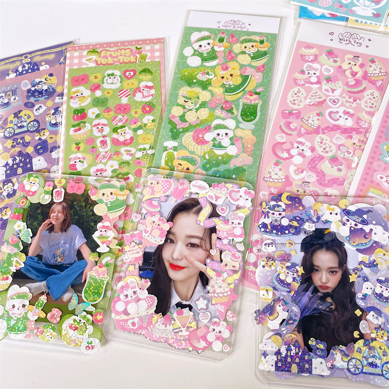 South Korea S Cute Candy Color Juice Small Rabbit Photo Frame Cuka Sticker Laser Shiny Flash Hand Ledger Small Card Decoration