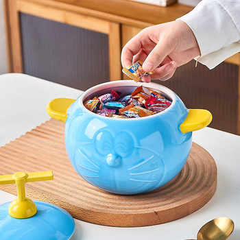 Doraemon Authorized Ceramic Lard Jar with Spoon, Household Kitchen Seasoning Jar, High Temperature Resistant, Creative Storage Lard Jar