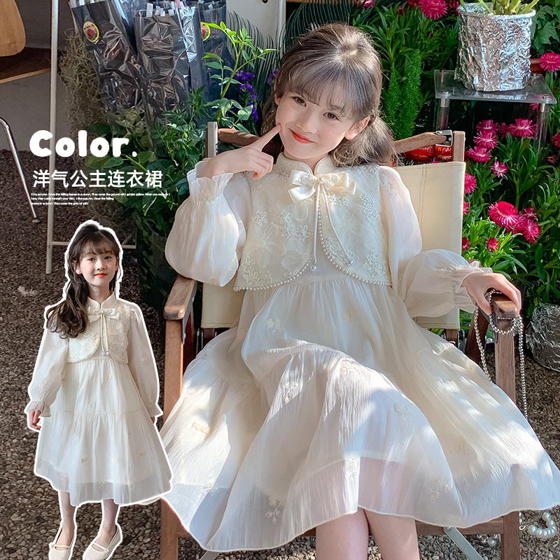 女の子ドレス 2025 新しい子供春秋スタイル漢服スカート女の子洋風プリンセススカート女の子大きな子供春ドレス