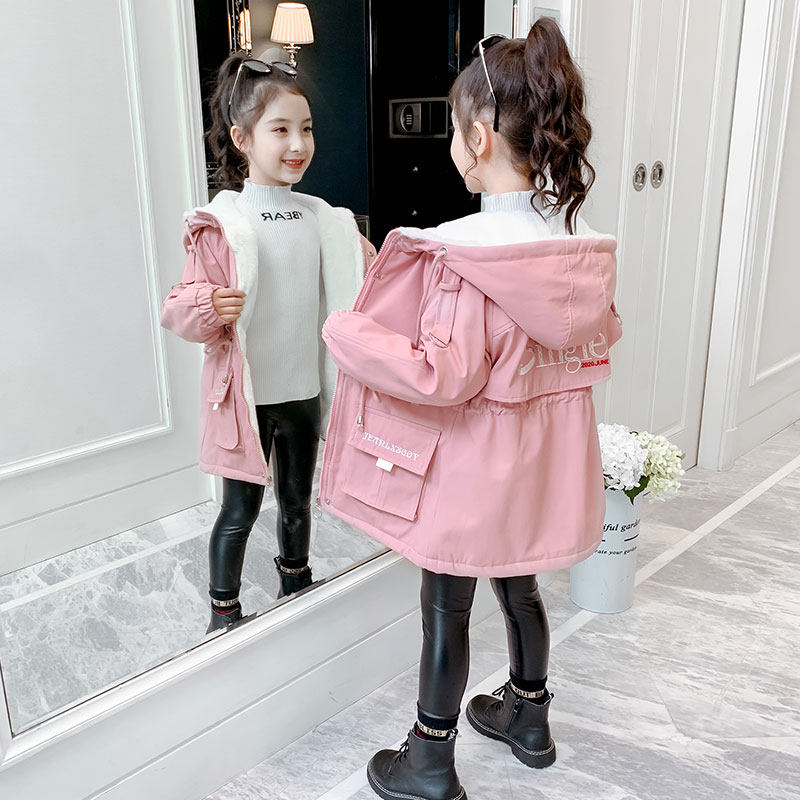 Girl coat autumn and winter 2021 new children's winter clothes cotton clothes girl foreign style plus velvet thickened winter Parker clothing winter