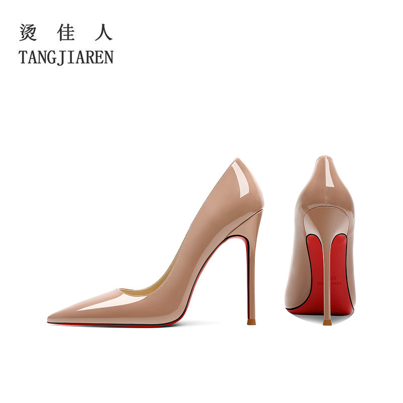 Nude High Heels Women's Stiletto Heels 2026 Spring and Summer New Style 12cm Pointed Toe Shallow Red Sole Shoes Sexy Professional Shoes