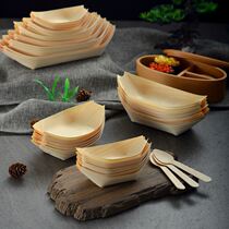 Pastry Disc Box Paper Leather New Saucer Cold Dish Disposable Wood Leather Boat Wood Paper Boat Cutlery Sushi Snack Tray Snack
