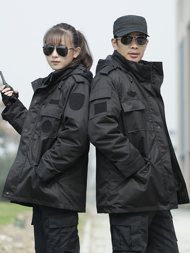 Quilted jacket coat Men's winter thickened war training uniform cold cotton coat Security cotton coat jacket medium and long version of the security suit