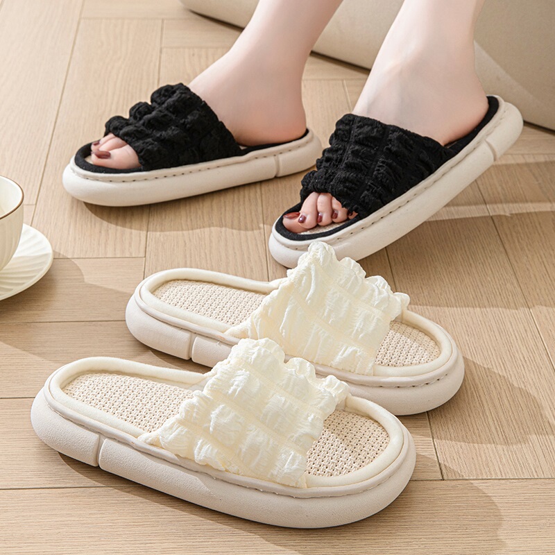 Puff Linen Cotton Slippers, Bubble Cotton Indoor Non-Slip Slippers for Couples, Men and Women, Home Use, soft sole Cotton Slippers, Cute