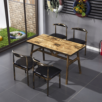 Casual Table And Chairs Commercial Balcony Table Imitation Solid Wood Iron Art Horn Chair Hotel Restaurant Table And Chairs Barbecue Bar Milk Tea Shop