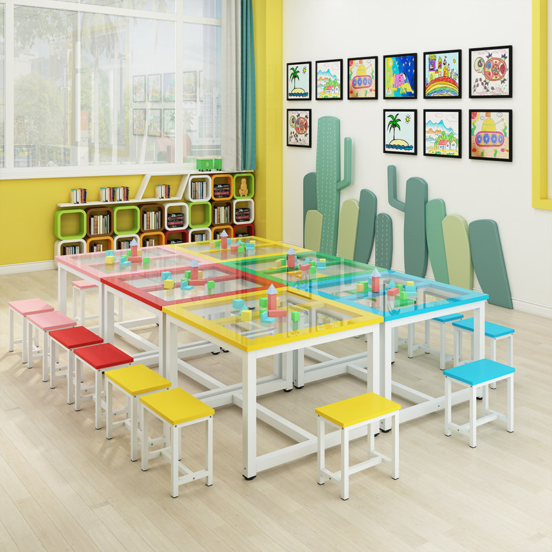 Art Table Painting Table Tempered Glass Primary And Secondary School Classrooms Class Table And Chairs Kindergarten Training Course Painting Room Color Table