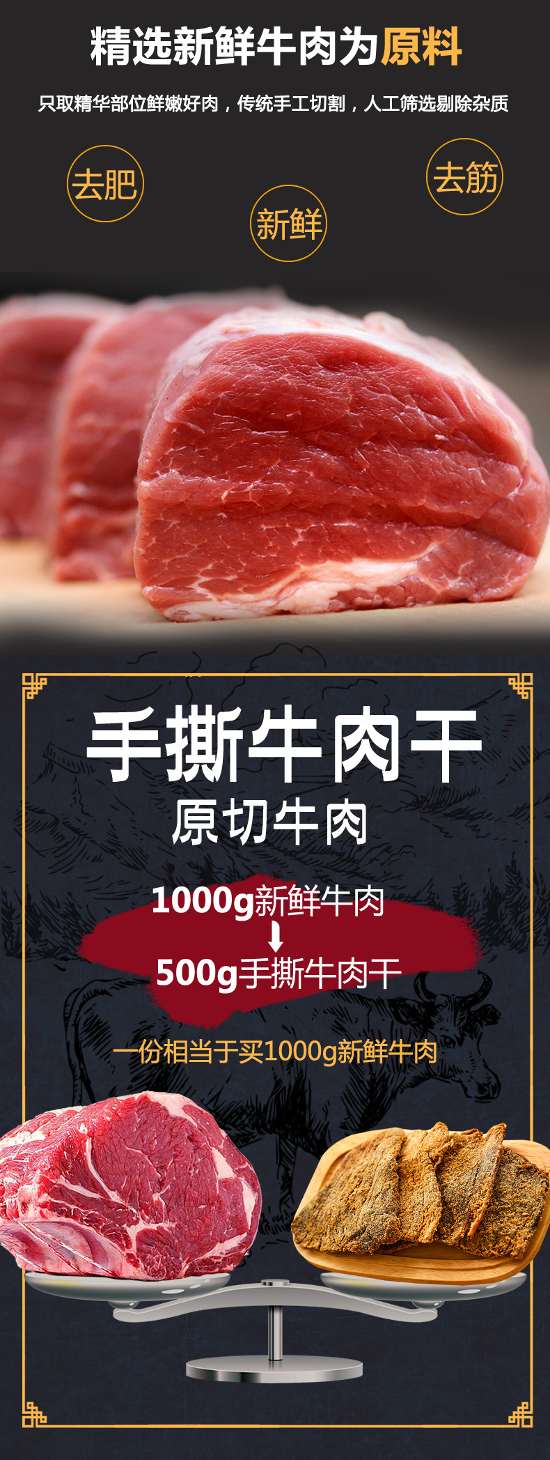 牛大胜 大片手撕牛肉干 500g 八成风干 图11