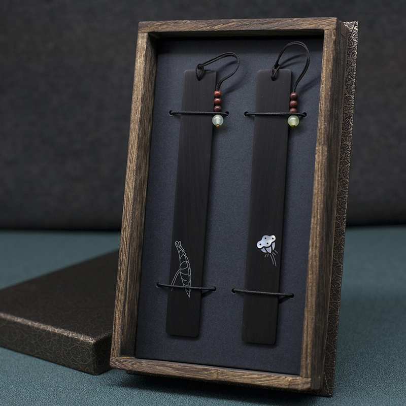Artisanal Black Sandalwood Lotus Leaf Lotus Leaf Shower Shell Bookmark with Bud To Put Classical Middle Country Wind Couple Gift Suit Lettering-Taobao