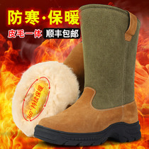 Northeast snow boots mens winter thickened leather wool one cotton shoes leather Mongolian boots high-end long tube cold shoes