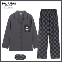 Pajamas autumn and winter homewear couples brutalist cotton long-sleeved embroidered panda plaid homewear suit men and women