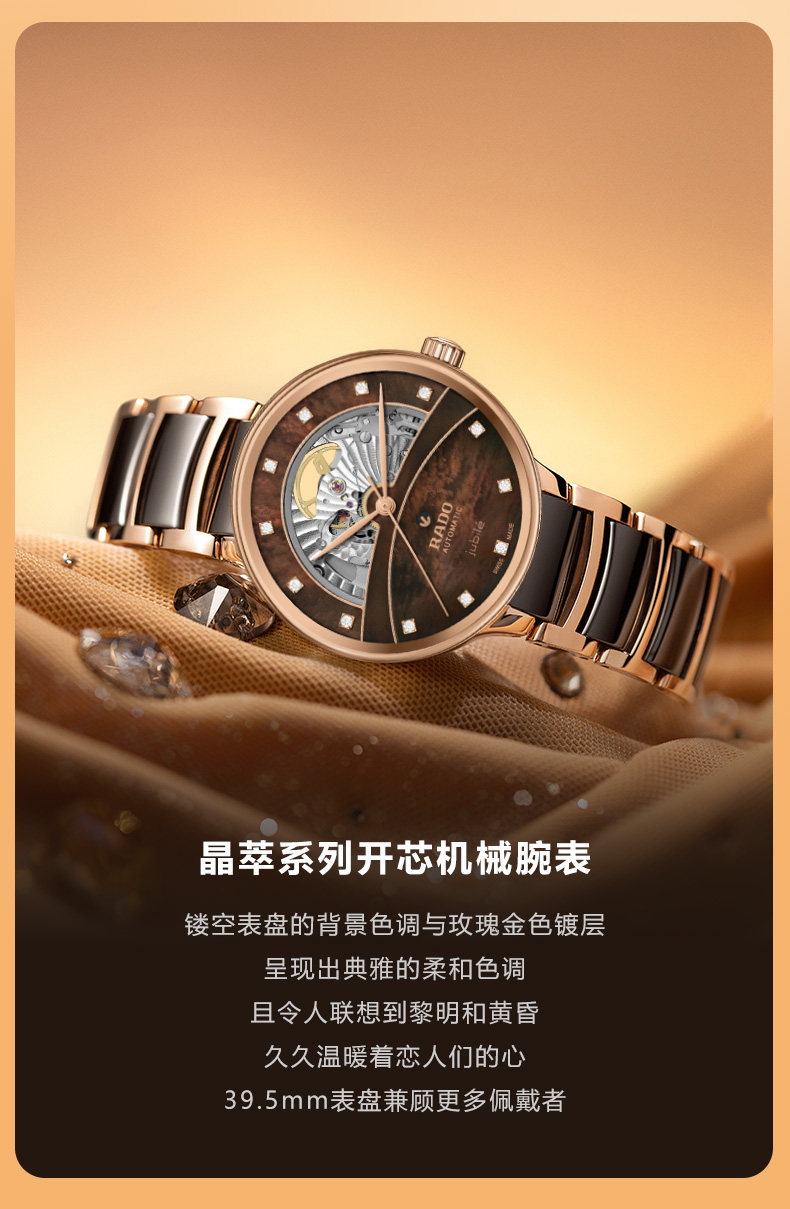 Швейцарские наручные часы rado瑞士雷达表晶萃系列机械腕表镶钻陶瓷手表女