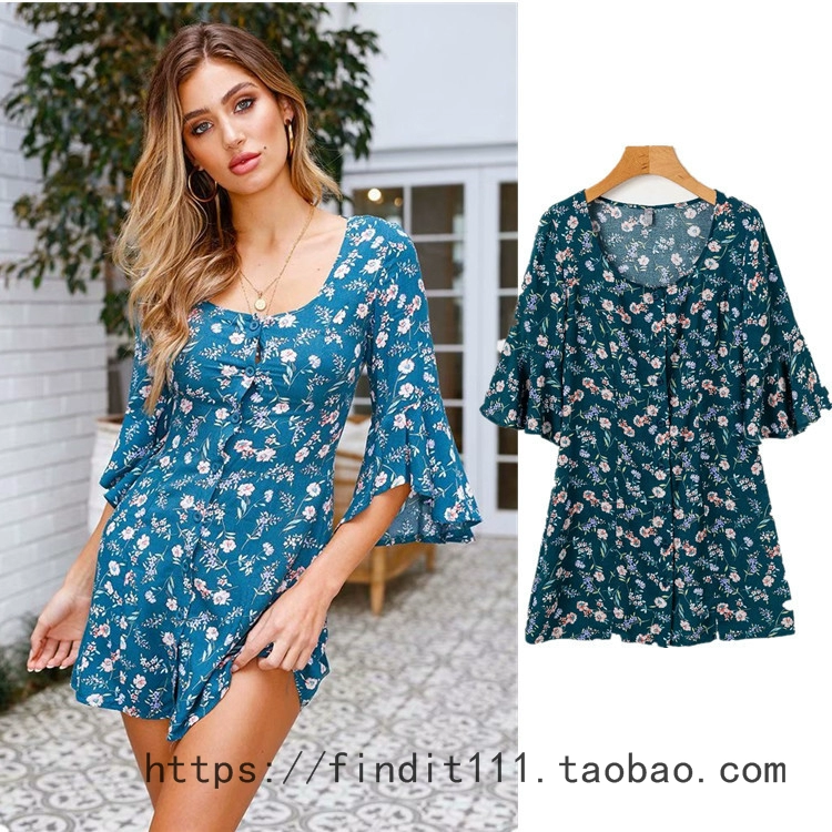 Cotton thoải mái mùa hè sản phẩm mới in váy ngắn thời trang châu Âu và Mỹ của phụ nữ một bên ngực áo cardigan váy kỳ nghỉ - Sản phẩm HOT