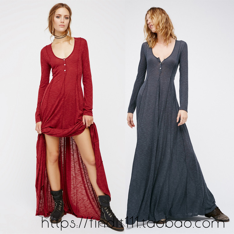 4-Color Original~ European and American F Brand Soft and Comfortable Cotton Solid Color Large Hem Casual Vacation Dress Ankle-Length Dress