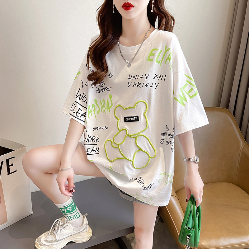 Trendy and Unique Short-Sleeve T-Shirt for Women, Summer Korean Style, Loose Fit, Plus Size, Mid-Length Top Trendy and Unique Short-Sleeve T-Shirt for Women, Summer Korean Style, Loose Fit, Plus Size, Mid-Length Top