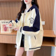 Lazy style contrasting baseball uniform coat for women