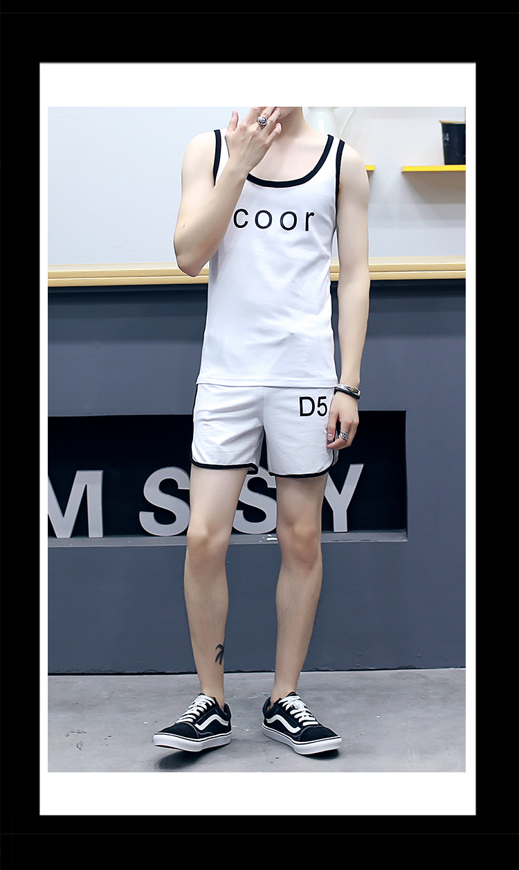 Vest vest nam xu hướng mùa hè Đàn ông và phụ nữ Hàn Quốc quần short thể thao giản dị một bộ vest nam mùa hè không tay - Lót áo 3 lỗ