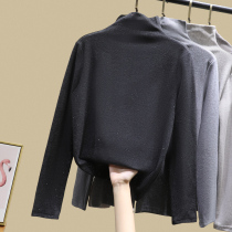 Semi-high neck sequins base shirt Women in autumn and winter wear new 2020 new velvet long sleeve T-shirt Korean loose top