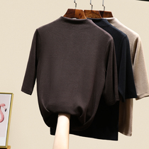 Half high collar Middle sleeve base shirt Women inner wear autumn and winter grinding T-shirt thickened 2020 Spring and Autumn Joker Half sleeve coat