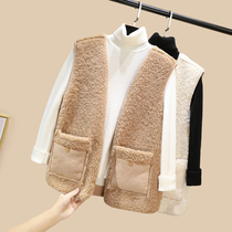Lambs vest vest coat womens autumn and winter 2020 new cardigan horse clip outside shoulder sleeveless top