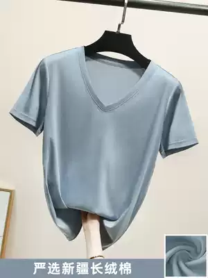 Xinjiang long staple cotton double-sided mercerized cotton T-shirt women's short-sleeved V-neck bottoming shirt 2021 new summer thin top