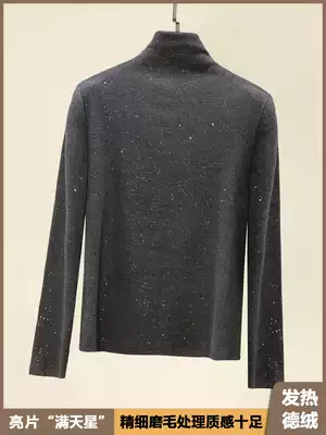 Semi-high neck sequin starry sky bottoming shirt women's autumn and winter 2020 new Western style double-sided velvet thickened black brushed top