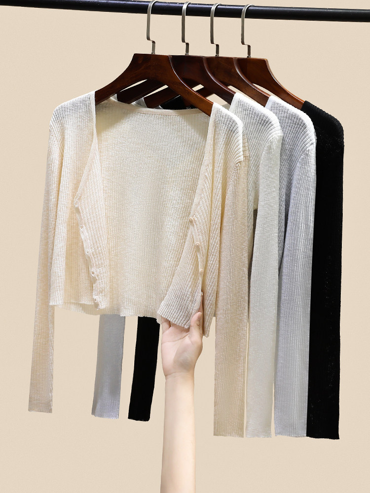 Knitted sunscreen cardigan thin women's summer air conditioning shirt short long-sleeved autumn 2021 new jacket blouse top