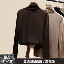 High collar dervelvet base shirt women Autumn Winter foreign style plus velvet solid color interior with 2021 New polished long sleeve t-shirt shirt