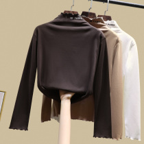 Wooden ear half high collar velvet plus velvet padded base shirt women Autumn Winter with foreign style long sleeve 2020 new coat