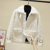 Leather and wool ring lamb thick coat womens short plush 2020 new Korean loose lapel top