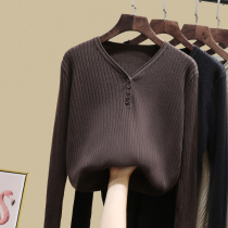V neck knitted base shirt womens long sleeves in autumn and winter with 2020 new fashion foreign style slim solid color top