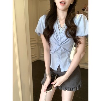 Anli ເສື້ອຍືດ lace ອອກແບບຝຣັ່ງ