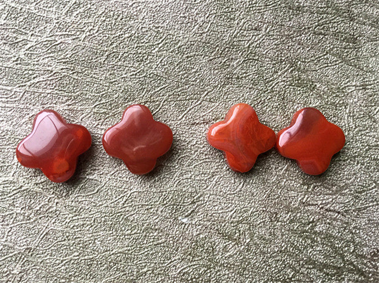 DIY аксессуары 南红玛瑙柿子红火焰纹  天然川料  半孔四叶草耳环耳针413