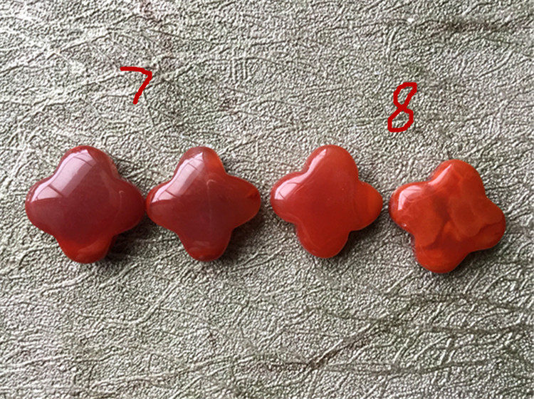 DIY аксессуары 南红玛瑙柿子红火焰纹  天然川料  半孔四叶草耳环耳针413