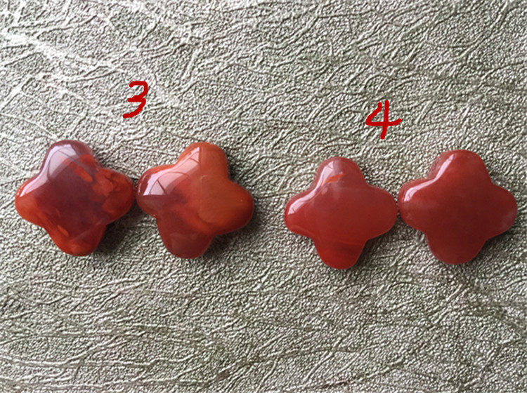 DIY аксессуары 南红玛瑙柿子红火焰纹  天然川料  半孔四叶草耳环耳针413