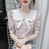 Кукла, летняя модная рубашка, кукольный воротник, короткий рукав, коллекция 2022, в западном стиле, изысканный стиль, цветочный принт