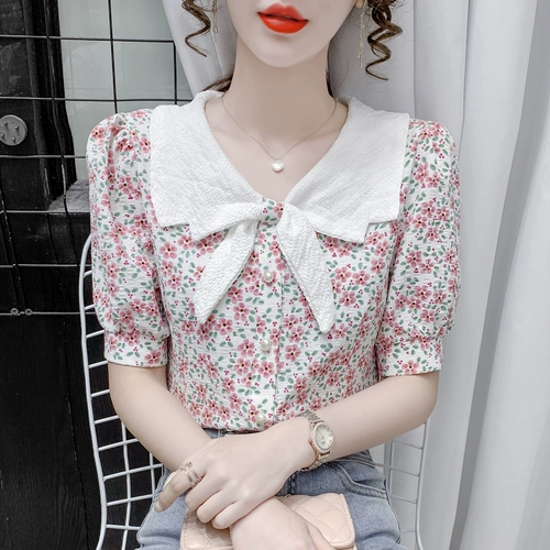 Кукла, летняя модная рубашка, кукольный воротник, короткий рукав, коллекция 2022, в западном стиле, изысканный стиль, цветочный принт