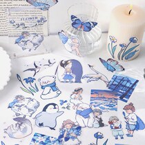 Hands Account Stickers Suit Blue Islands PET Waterproof No Mark Stickers Cute Cartoon Girl Ins Wind Hand Tent Insulation Cuddler Helmets Kettle Mobile Phone Computer Flat Glass Diy Decoration Appliquise