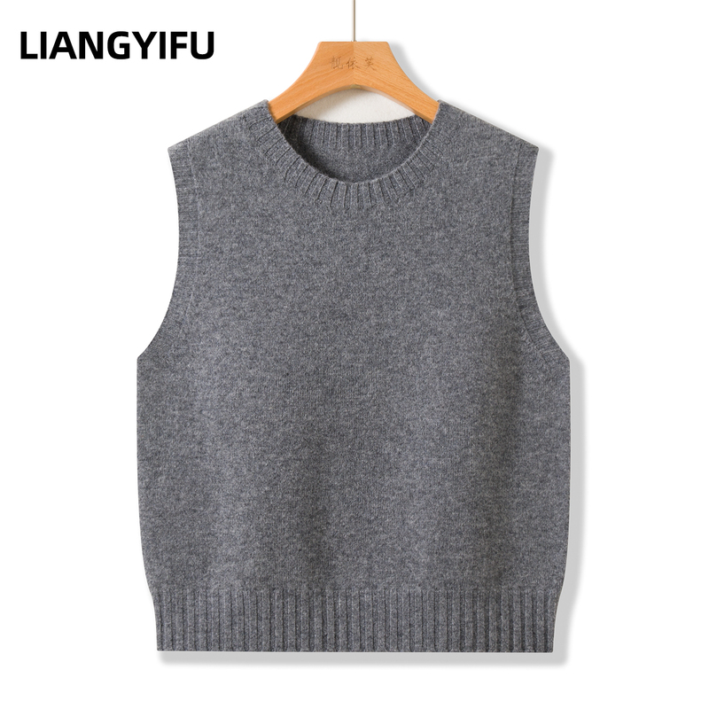Autumn New Style Round Neck Layered High-End Wool Knitted Vest for Women, Solid Color Pullover Sweater Vest for Spring Autumn New Style Round Neck Layered High-End Wool Knitted Vest for Women, Solid Color Pullover Sweater Vest for Spring