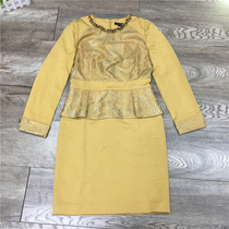 Attachments family SFOW538080 spring temperament commuter OL wind waist gold lace luxurious dress