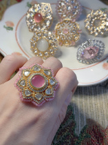 (High quality kundan) pink Indian style kundan bead open ring