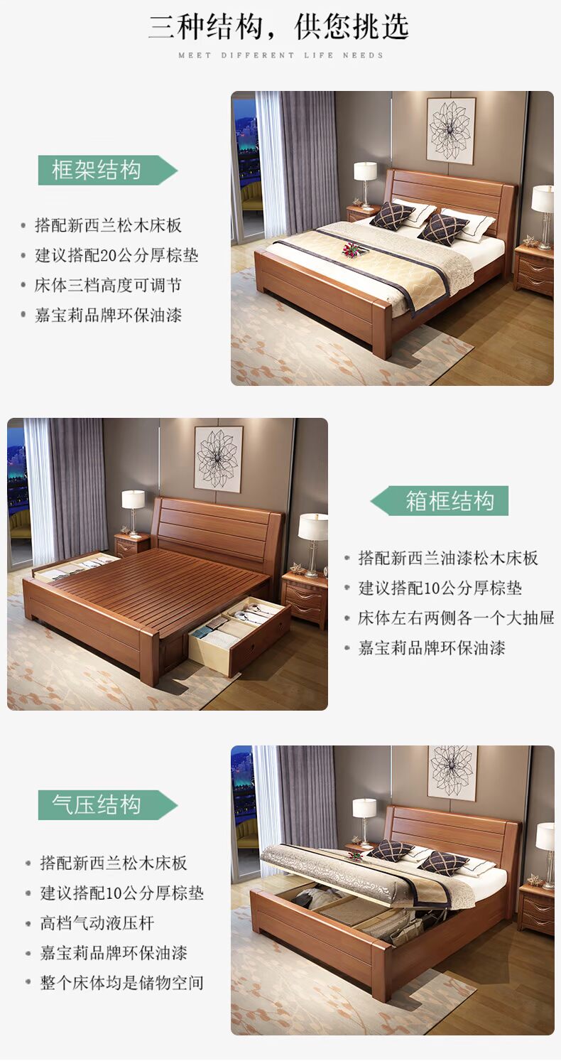 Poly gỗ nhạc đẹp giường đôi giường 1,8 m nền kinh tế chính ký hợp đồng Trung Quốc hộp cao giường lưu trữ ngăn kéo - Giường giường thông minh zip