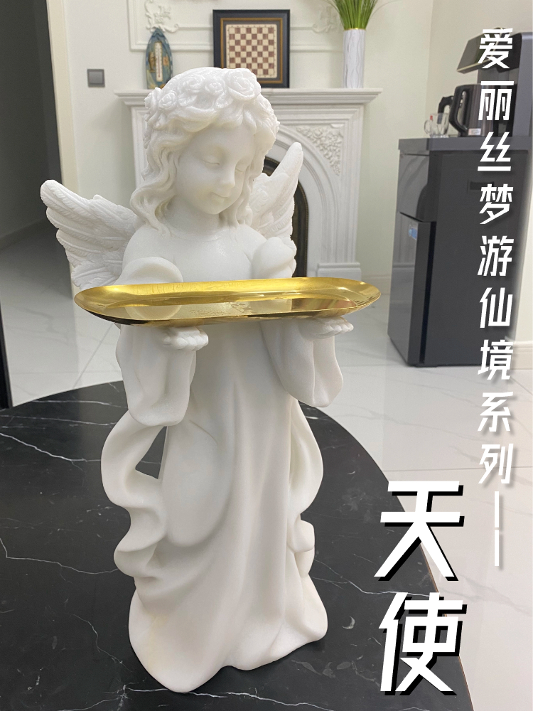 Light Extravagant Style Retro Marble Sculpture Alice Tray Angel Floor Greet Guest Living-room Home Decoration Products Swing-Taobao