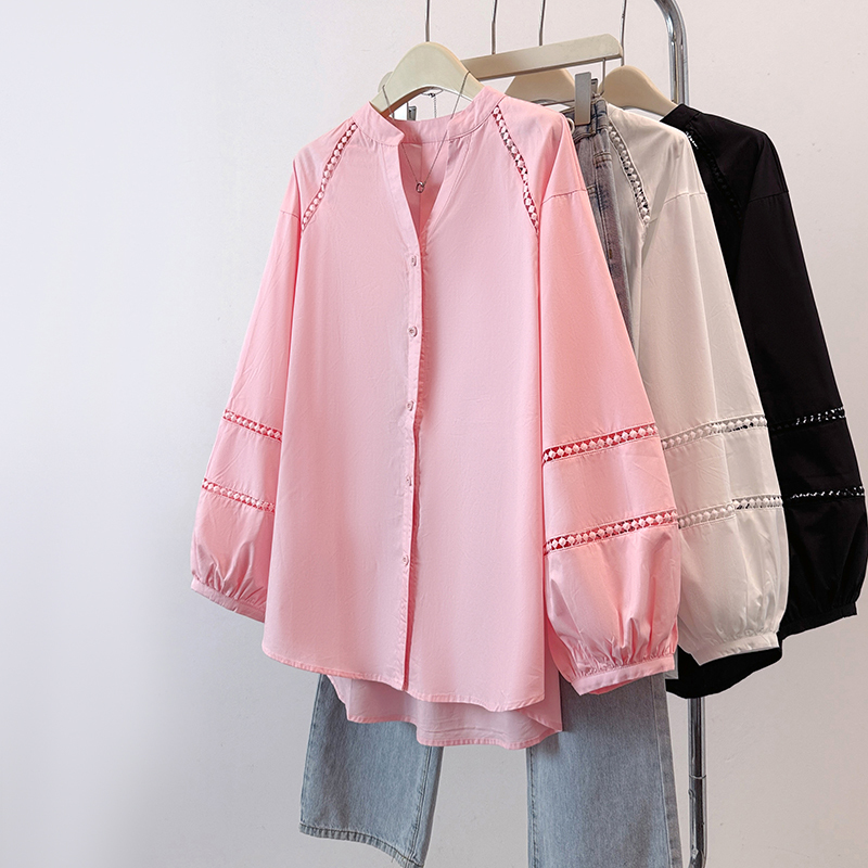 Pink Long-Sleeved Shirt for Women, Autumn 2026 New Style, Plus Size, Loose and Lazy Style, Lace Hollow-Out Blouse Pink Long-Sleeved Shirt for Women, Autumn 2026 New Style, Plus Size, Loose and Lazy Style, Lace Hollow-Out Blouse