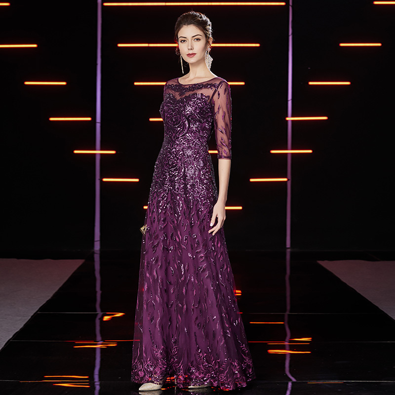 Purple Mother-Of-The-Bride Wedding Dress for the 2025 Spring Season, High-End Elegant Young Hostess Gown for Wedding Banquets