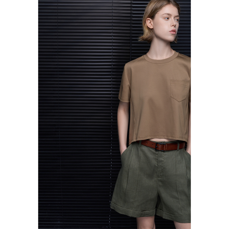 Moment Brown Short-Sleeve T-Shirt for Women 2026 Summer New Fashion Versatile Pocket Design with a High-End Feel