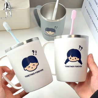Couple's 304 Stainless Steel Water Cup with Handle, Mouthwash Cup, Toothbrush Cup, Personalized Toothbrush Holder, Anti-Drop