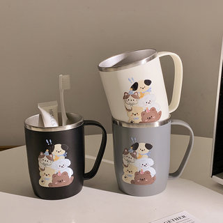 High-End Cute Pet Family 304 Stainless Steel Wash Cup with Handle, Couple Style, Household Fashionable Toothbrush Cup